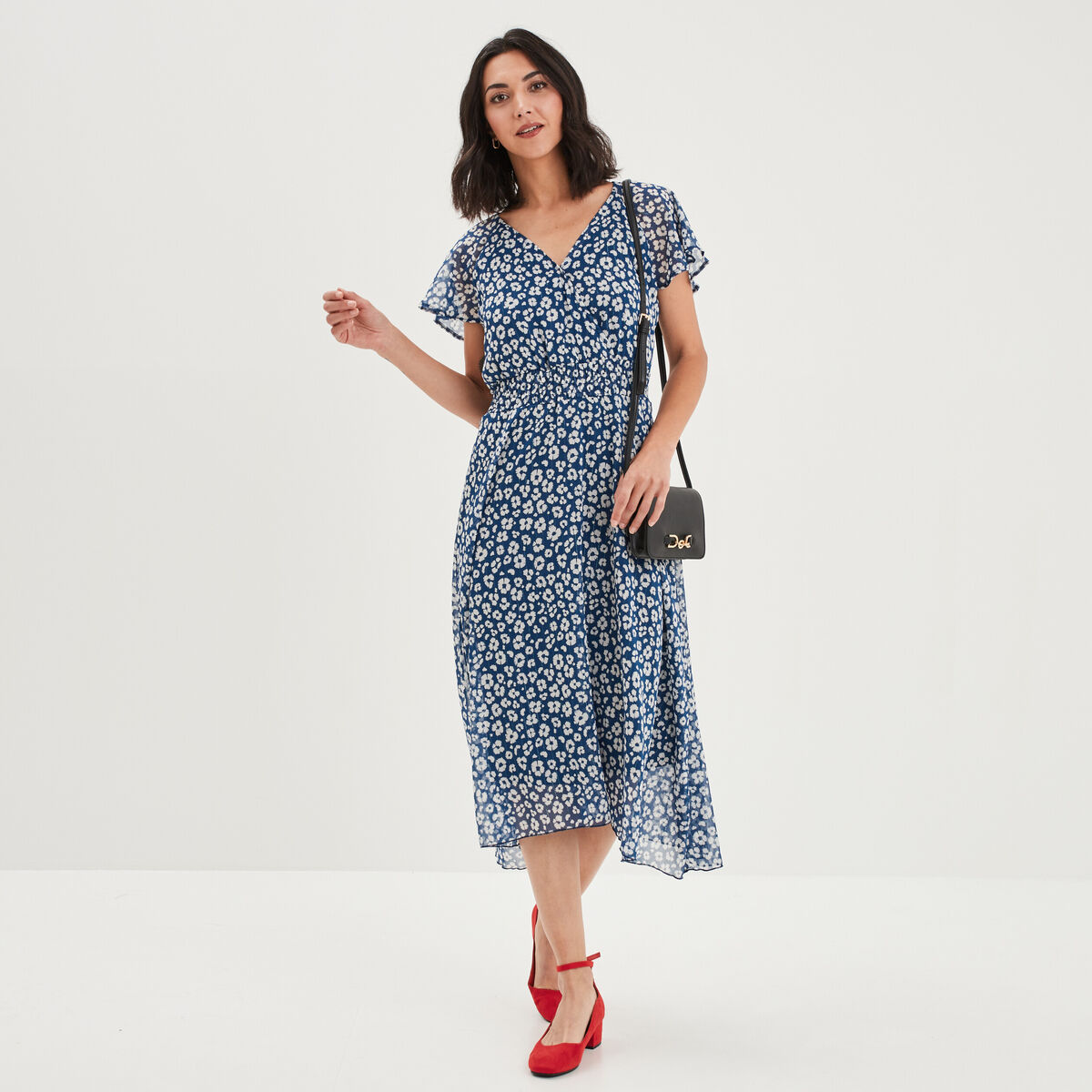 Robe midi droite bleu canard femme