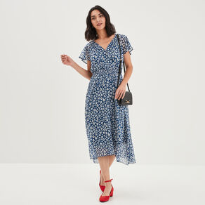 Robe midi droite bleu canard femme