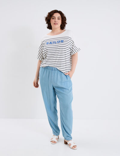Pantalon fluide bleu clair femme grande taille