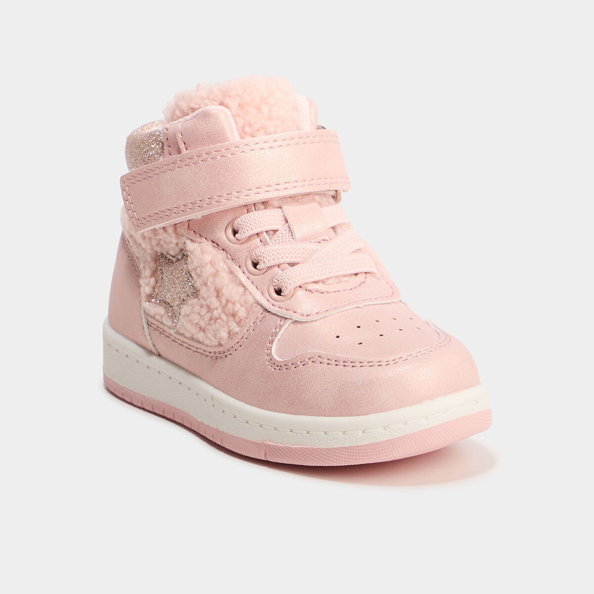 Baskets montantes &agrave; scratchs rose b&eacute;b&eacute; fille