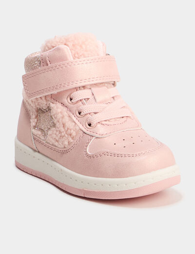 Baskets montantes &agrave; scratchs rose b&eacute;b&eacute; fille