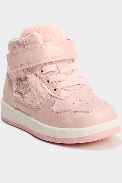 Baskets montantes &agrave; scratchs rose b&eacute;b&eacute; fille