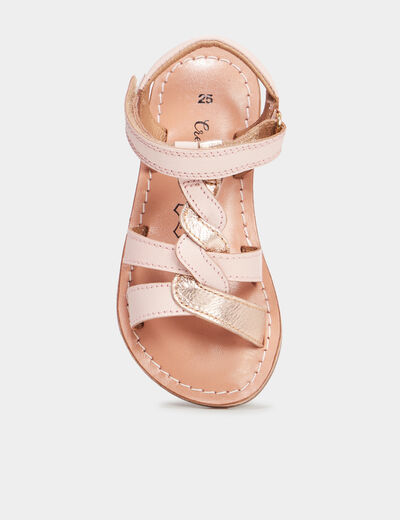 Sandales brides tress&eacute;es en cuir rose fille