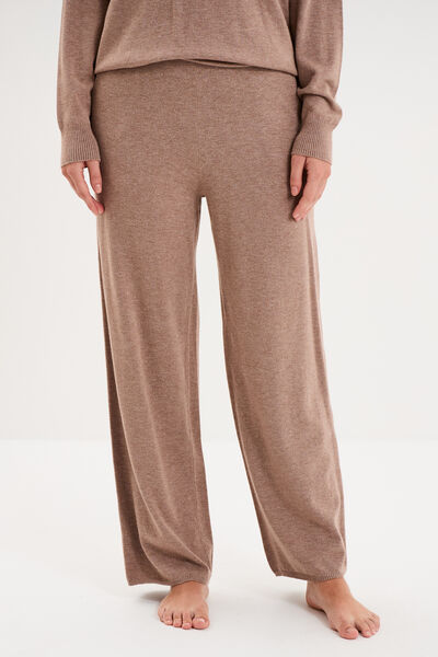 Pantalon de pyjama large en maille marron chocolat femme