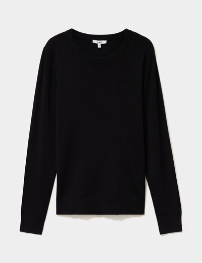 Pull col rond manches longues noir femme