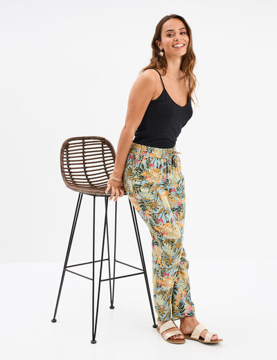 Pantalon fluide ceinture élastiquée vert émeraude femme
