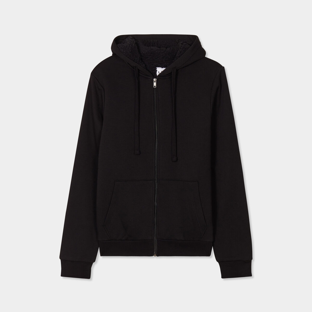 Sweat zipp&eacute; doublure effet sherpa noir homme