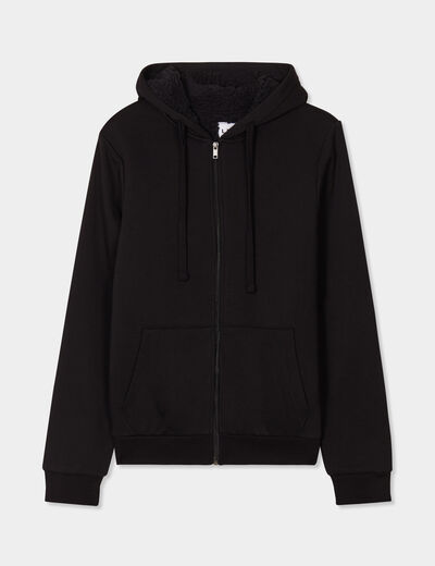 Sweat zipp&eacute; doublure effet sherpa noir homme