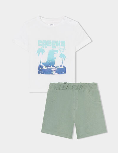 Ensemble t-shirt et short coton Creeks vert kaki bébé garçon