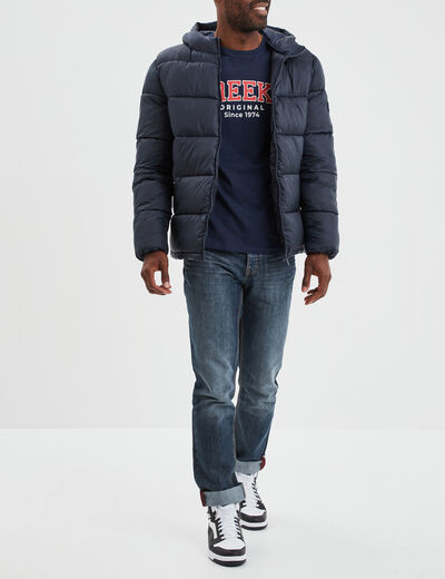 Doudoune doublée zippée à capuche bleu marine homme