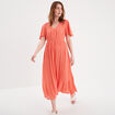 Robe longue empire fils métallisés rose corail femme