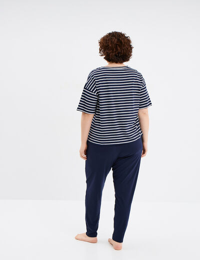 Ensemble pyjama pantalon coton bleu marine femme grande taille