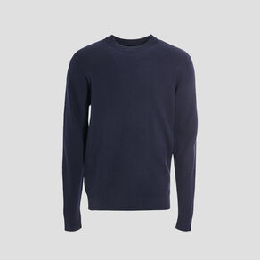Pull avec col rond à relief bleu marine homme