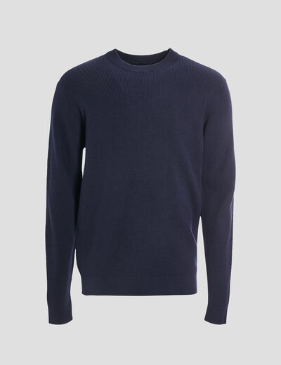 Pull avec col rond à relief bleu marine homme