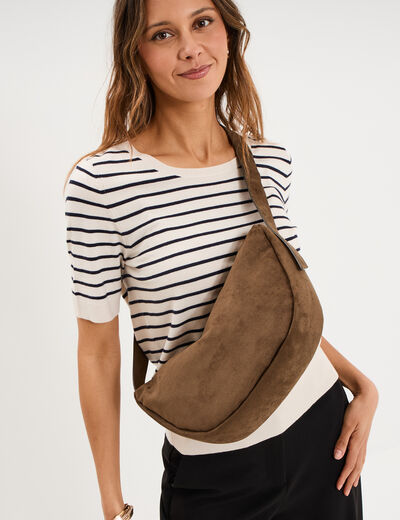 Sac banane effet su&eacute;dine vert kaki femme