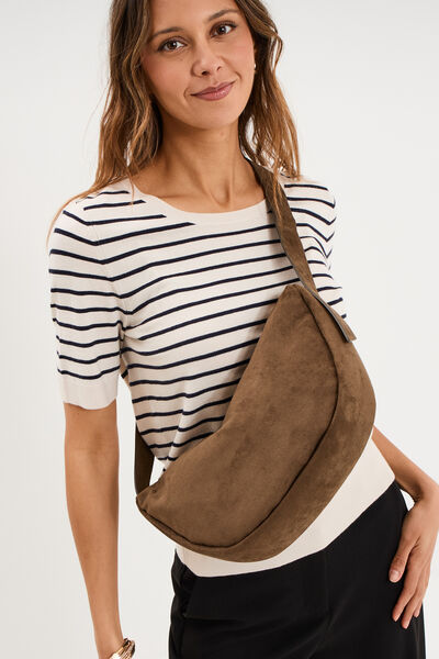 Sac banane effet su&eacute;dine vert kaki femme