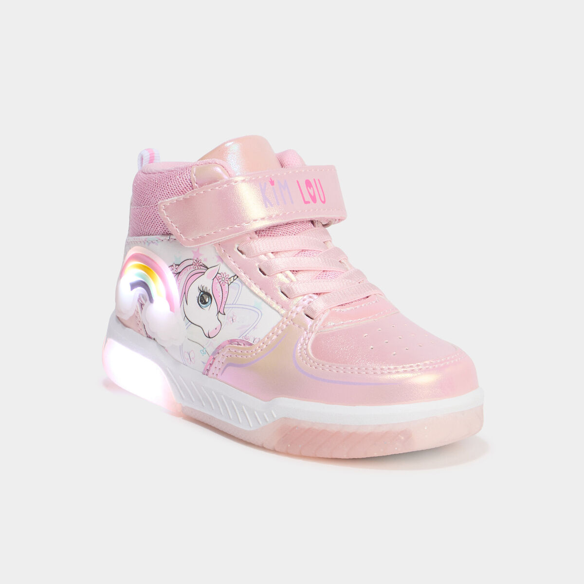 Baskets montantes lumineuses rose fille