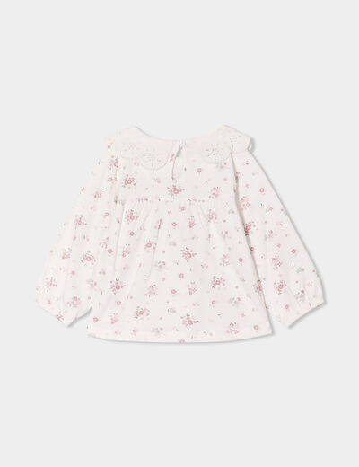 T-shirt col claudine broderie anglaise ecru bébé fille
