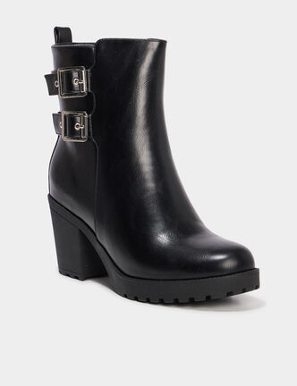 Boots &agrave; talons et boucles noir femme