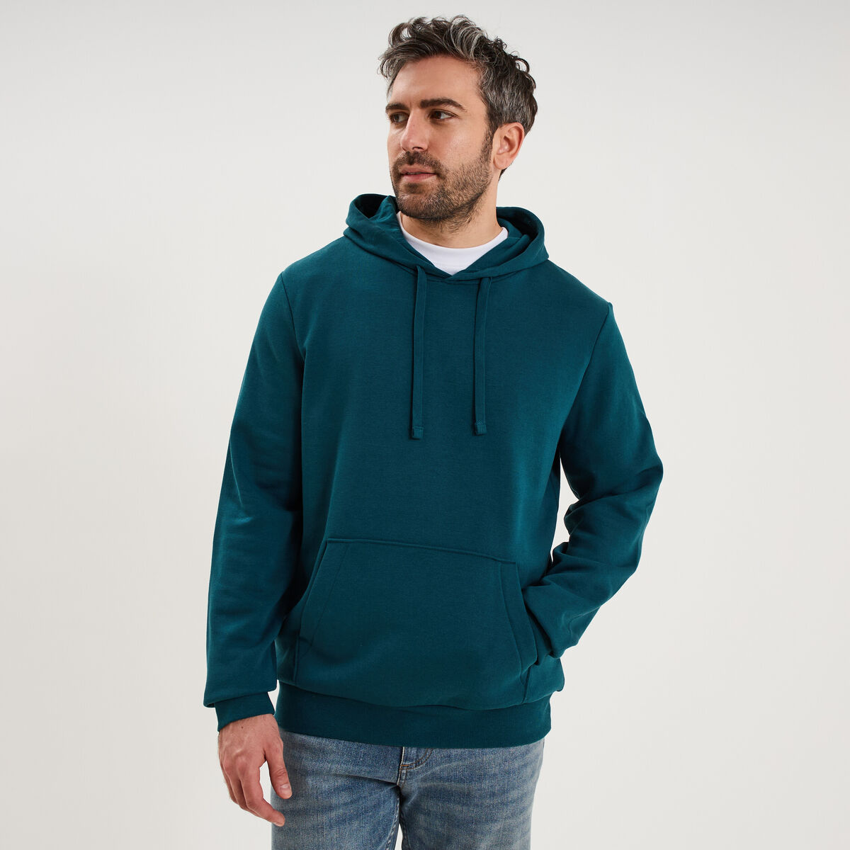 Sweat molleton &agrave; capuche hoodie bleu canard homme