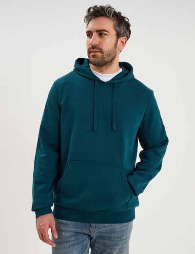 Sweat molleton &agrave; capuche hoodie bleu canard homme