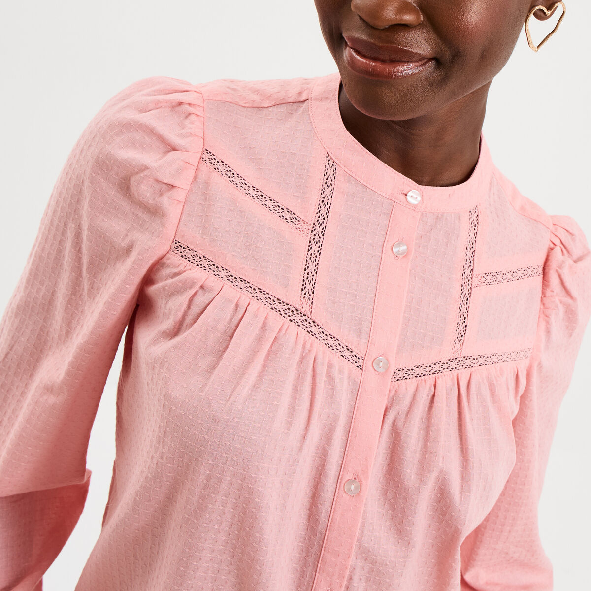 Blouse droite manches longues coton rose femme