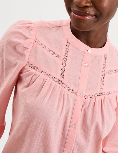 Blouse droite manches longues coton rose femme