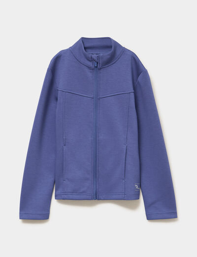 Gilet de sport zipp&eacute; col camionneur bleu gris fille