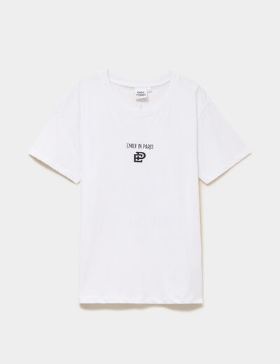 T-shirt col rond coton Emily in Paris blanc femme