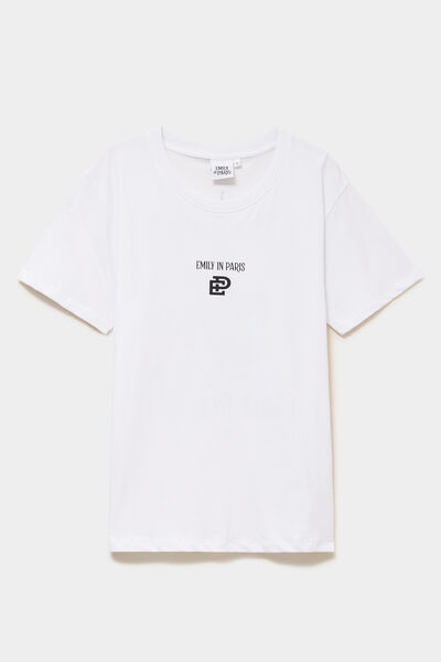 T-shirt col rond coton Emily in Paris blanc femme