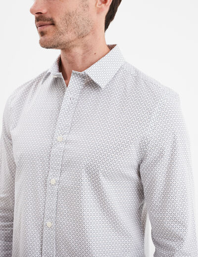 Chemise droite imprim&eacute;e manches longues ecru homme