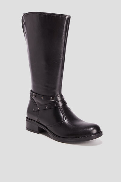 Bottes zippées en cuir noir fille