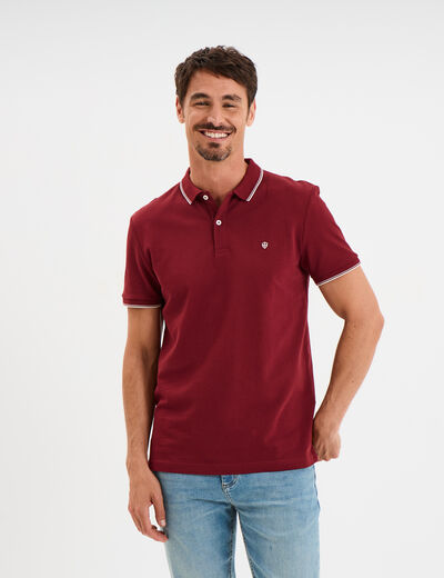 Polo manches courtes bords contrastés bordeaux homme