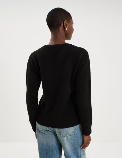 Pull col rond manches longues noir femme