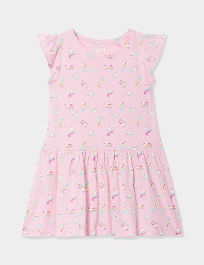 Robe courte évasée à volants rose pastel fille