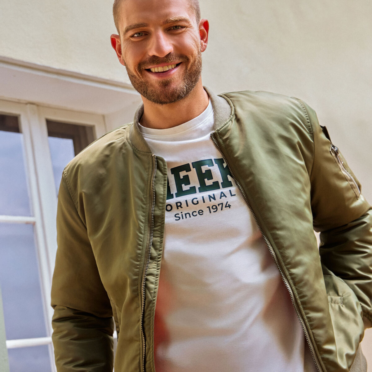 Blouson bomber d&eacute;perlant Liberto vert kaki homme