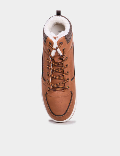 Baskets montantes fourr&eacute;es marron homme