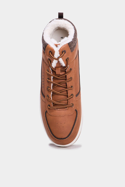 Baskets montantes fourr&eacute;es marron homme