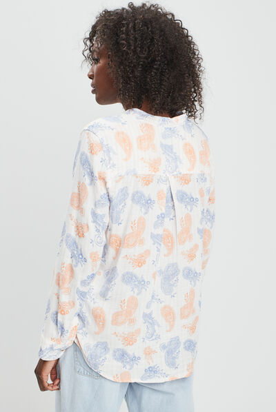 Chemise manches longues col mao ecru femme