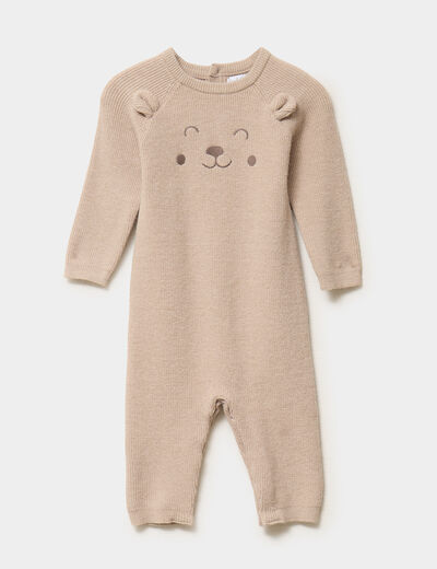 Combinaison tricot&eacute;e manches longues taupe b&eacute;b&eacute;