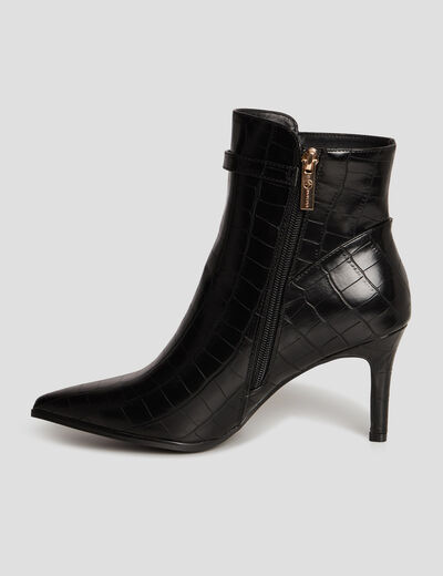 Bottines à talons aiguilles aspect croco noir femme