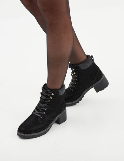 Bottines &agrave; talons et lacets noir femme