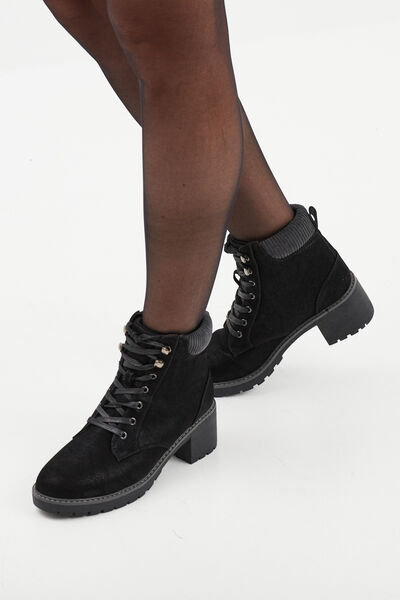 Bottines &agrave; talons et lacets noir femme