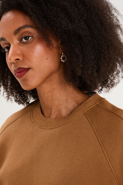 Sweat col rond oversize manches longues marron clair femme