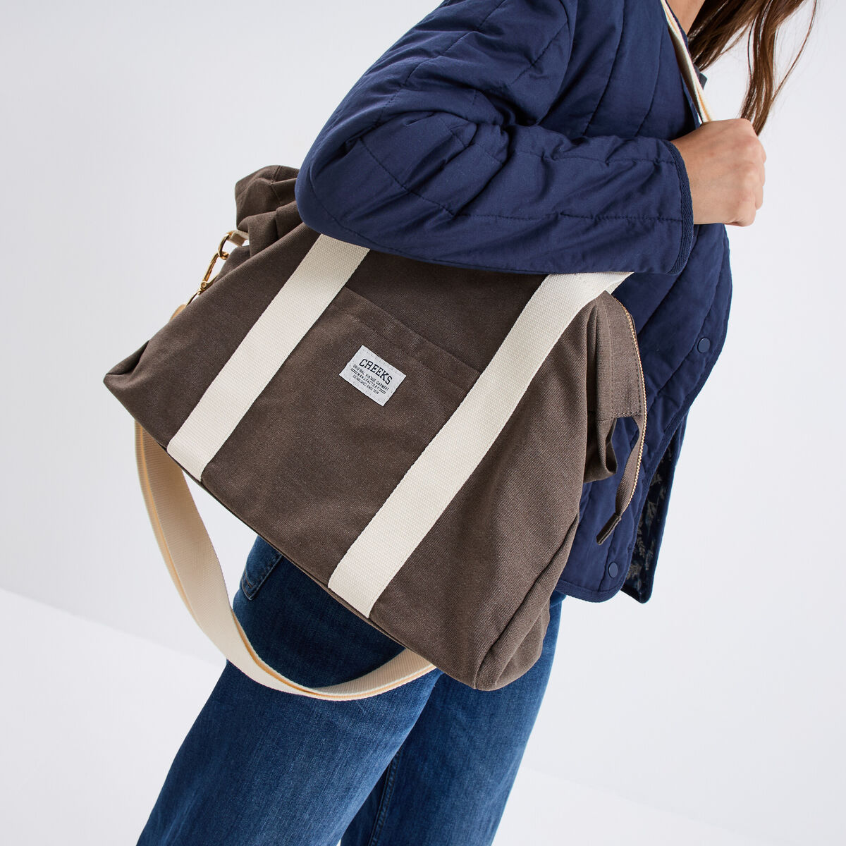 Sac cabas avec bandoulière gris foncé femme