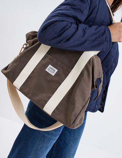 Sac cabas avec bandoulière gris foncé femme