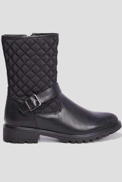 Bottines matelassées avec boucles noir femme