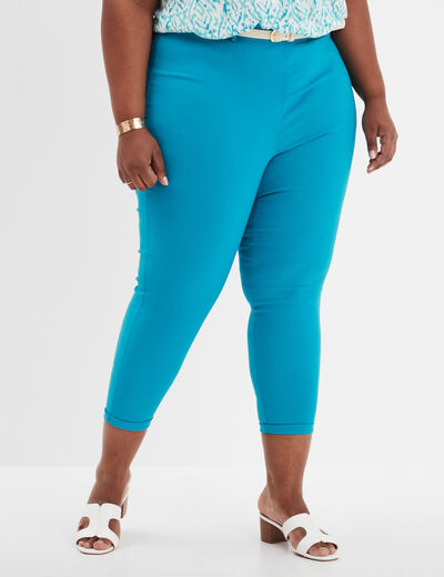 Pantalon corsaire avec ceinture bleu canard femme grande taille
