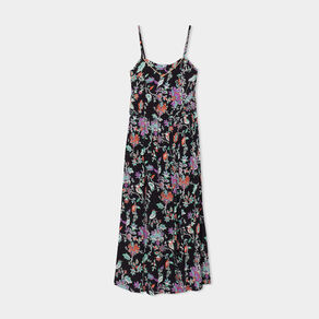 Robe midi à bretelles taille élastiquée noir femme