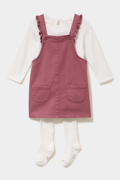 Ensemble 3 pi&egrave;ces avec robe salopette bordeaux b&eacute;b&eacute; fille